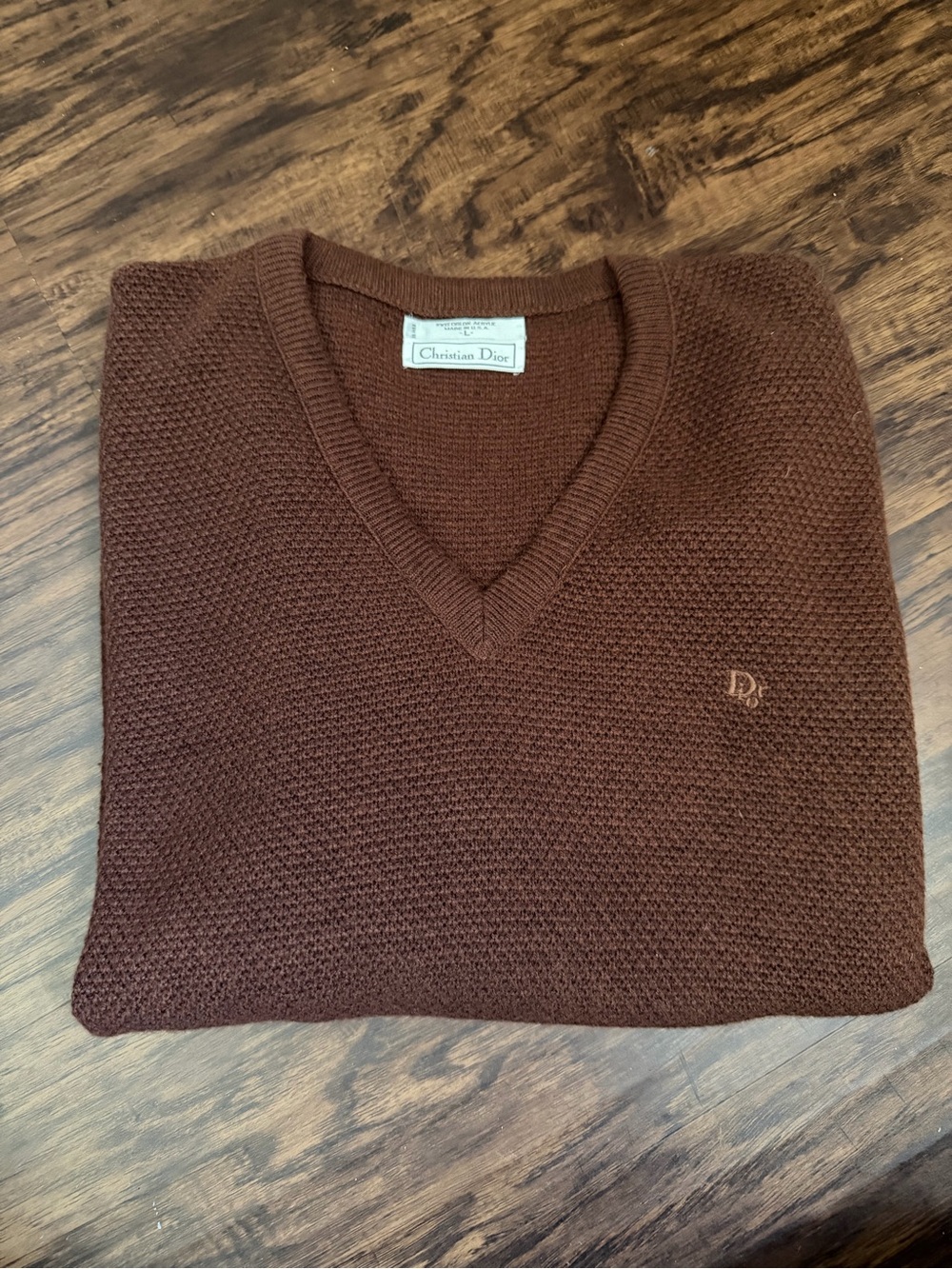 Dior Men's Chest-Embroidered V-Neck Sweater in Deep Brown